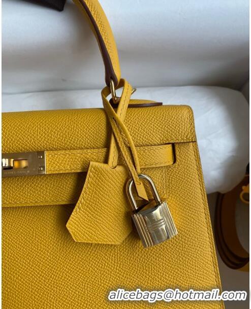 Top Quality Hermes Kelly 25/28cm Bag in Original Epsom Leather K2528 Amber Yellow/Gold 2024 (Half Handmade)