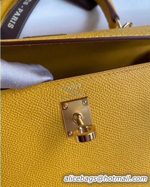 Top Quality Hermes Kelly 25/28cm Bag in Original Epsom Leather K2528 Amber Yellow/Gold 2024 (Half Handmade)