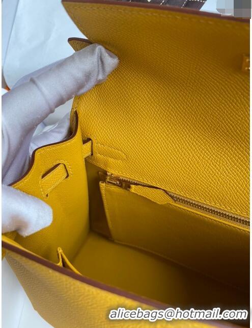 Top Quality Hermes Kelly 25/28cm Bag in Original Epsom Leather K2528 Amber Yellow/Gold 2024 (Half Handmade)