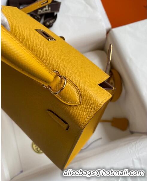 Top Quality Hermes Kelly 25/28cm Bag in Original Epsom Leather K2528 Amber Yellow/Gold 2024 (Half Handmade)