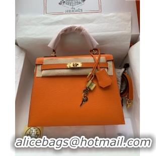 Promotional Hermes Kelly 25/28cm Bag in Original Epsom Leather K2528 Orange/Gold 2024 (Half Handmade)