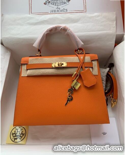 Promotional Hermes Kelly 25/28cm Bag in Original Epsom Leather K2528 Orange/Gold 2024 (Half Handmade)