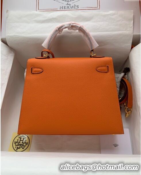 Promotional Hermes Kelly 25/28cm Bag in Original Epsom Leather K2528 Orange/Gold 2024 (Half Handmade)