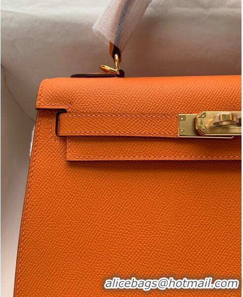 Promotional Hermes Kelly 25/28cm Bag in Original Epsom Leather K2528 Orange/Gold 2024 (Half Handmade)