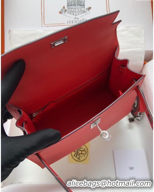 Reasonable Price Hermes Kelly 25/28cm Bag in Original Epsom Leather K2528 Red/Silver 2024 (Half Handmade)