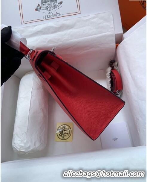 Reasonable Price Hermes Kelly 25/28cm Bag in Original Epsom Leather K2528 Red/Silver 2024 (Half Handmade)