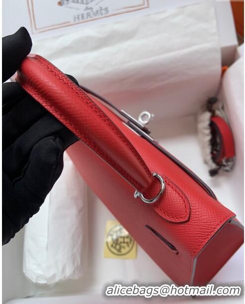 Reasonable Price Hermes Kelly 25/28cm Bag in Original Epsom Leather K2528 Red/Silver 2024 (Half Handmade)