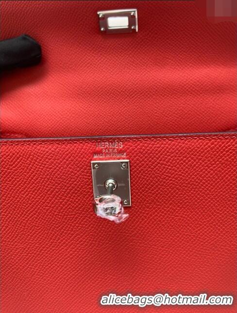 Reasonable Price Hermes Kelly 25/28cm Bag in Original Epsom Leather K2528 Red/Silver 2024 (Half Handmade)