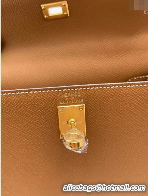 Modern Grade Hermes Kelly 25/28cm Bag in Original Epsom Leather K2528 Brown/Gold 2024 (Half Handmade)