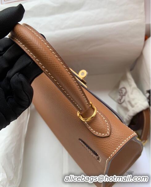 Modern Grade Hermes Kelly 25/28cm Bag in Original Epsom Leather K2528 Brown/Gold 2024 (Half Handmade)