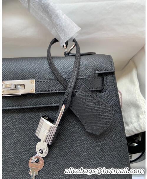 Cheapest Hermes Kelly 25/28cm Bag in Original Epsom Leather K2528 Black/Silver 2024 (Half Handmade)