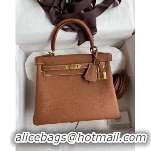 New Style Hermes Kelly 25/28cm Bag in Original Togo Leather K2528 Brown/Gold 2024 (Half Handmade)