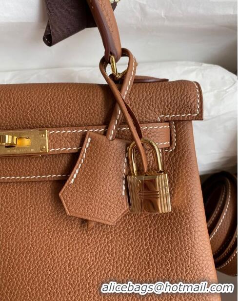 New Style Hermes Kelly 25/28cm Bag in Original Togo Leather K2528 Brown/Gold 2024 (Half Handmade)