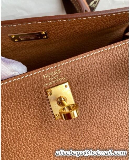 New Style Hermes Kelly 25/28cm Bag in Original Togo Leather K2528 Brown/Gold 2024 (Half Handmade)