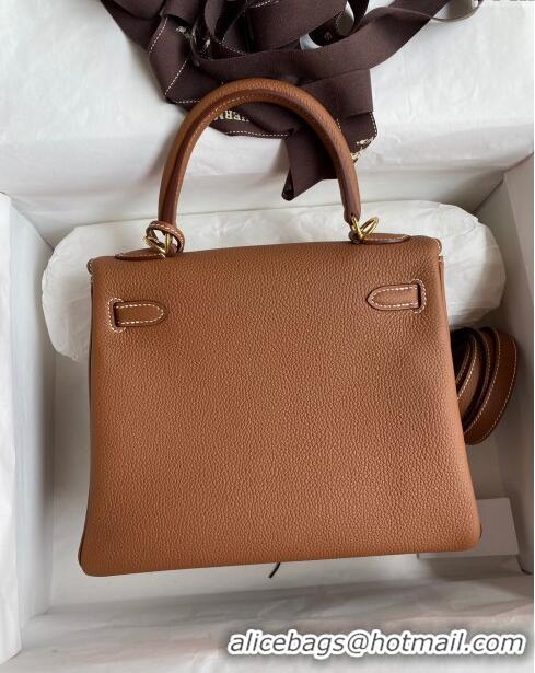 New Style Hermes Kelly 25/28cm Bag in Original Togo Leather K2528 Brown/Gold 2024 (Half Handmade)