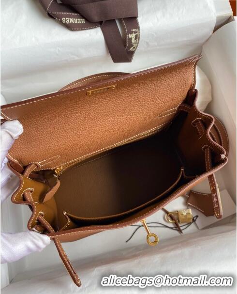 New Style Hermes Kelly 25/28cm Bag in Original Togo Leather K2528 Brown/Gold 2024 (Half Handmade)