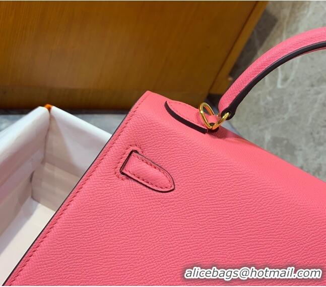 Good Taste Hermes Kelly 25/28cm Bag in Original Epsom Leather K2528 Lipstick Pink/Gold 2024 (Half Handmade)