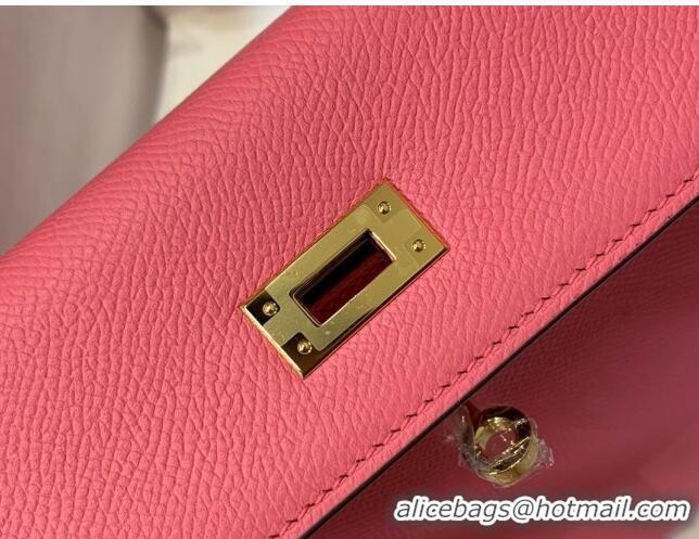 Good Taste Hermes Kelly 25/28cm Bag in Original Epsom Leather K2528 Lipstick Pink/Gold 2024 (Half Handmade)