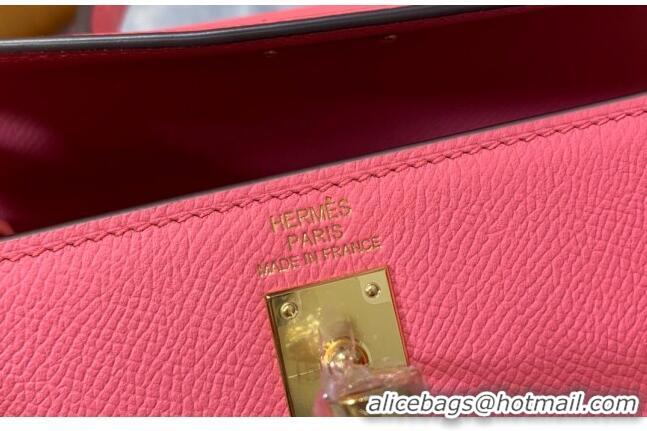 Good Taste Hermes Kelly 25/28cm Bag in Original Epsom Leather K2528 Lipstick Pink/Gold 2024 (Half Handmade)