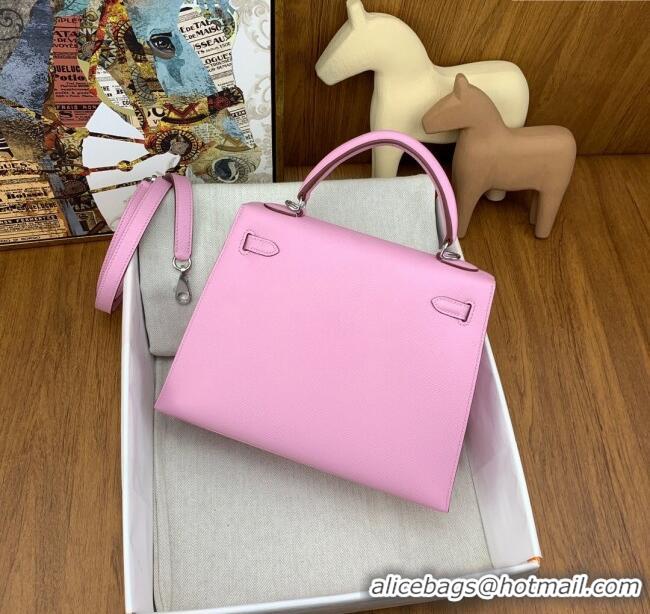 Buy Fashionable Hermes Kelly 25/28cm Bag in Original Epsom Leather K2528 Malva Violet/Silver 2024 (Half Handmade)