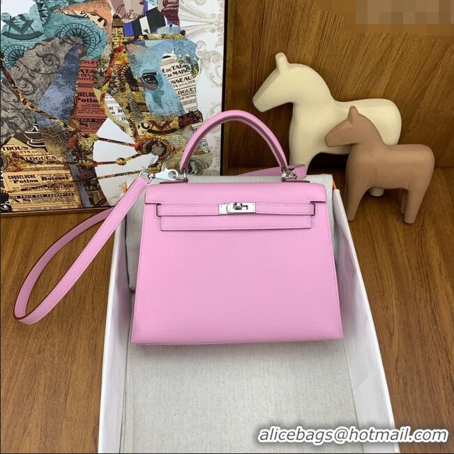 Buy Fashionable Hermes Kelly 25/28cm Bag in Original Epsom Leather K2528 Malva Violet/Silver 2024 (Half Handmade)