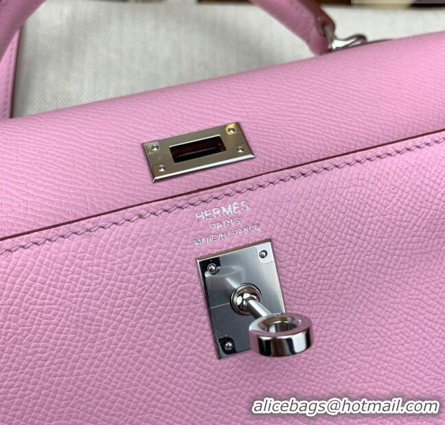 Buy Fashionable Hermes Kelly 25/28cm Bag in Original Epsom Leather K2528 Malva Violet/Silver 2024 (Half Handmade)