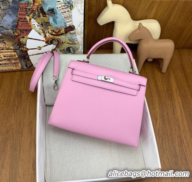 Buy Fashionable Hermes Kelly 25/28cm Bag in Original Epsom Leather K2528 Malva Violet/Silver 2024 (Half Handmade)