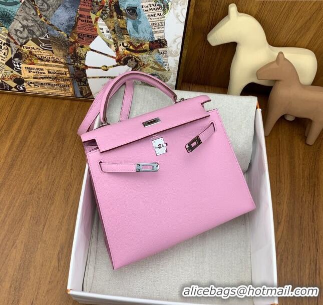 Buy Fashionable Hermes Kelly 25/28cm Bag in Original Epsom Leather K2528 Malva Violet/Silver 2024 (Half Handmade)