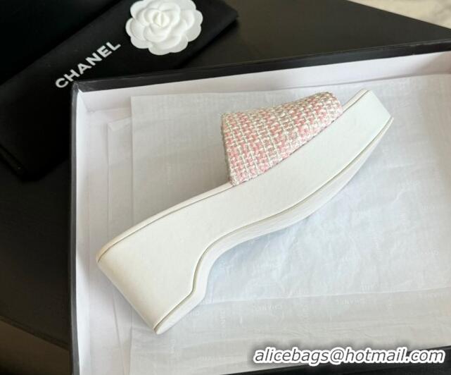 Sophisticated Chanel Tweed Wedge Slide Sandal 10cm Pink 424140