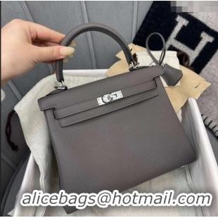 Top Grade Hermes Kelly 25/28cm Bag in Original Togo Leather K2528 Tinware Grey/Silver 2024 (Half Handmade)