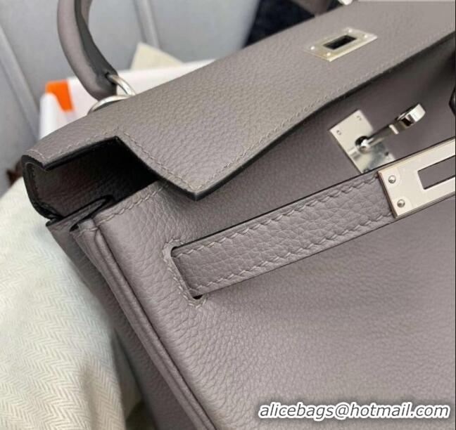 Top Grade Hermes Kelly 25/28cm Bag in Original Togo Leather K2528 Tinware Grey/Silver 2024 (Half Handmade)