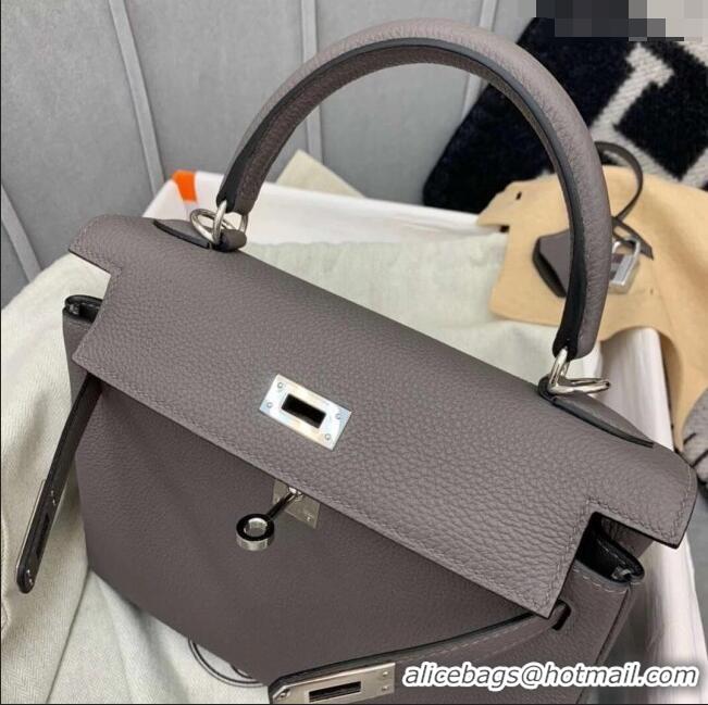 Top Grade Hermes Kelly 25/28cm Bag in Original Togo Leather K2528 Tinware Grey/Silver 2024 (Half Handmade)