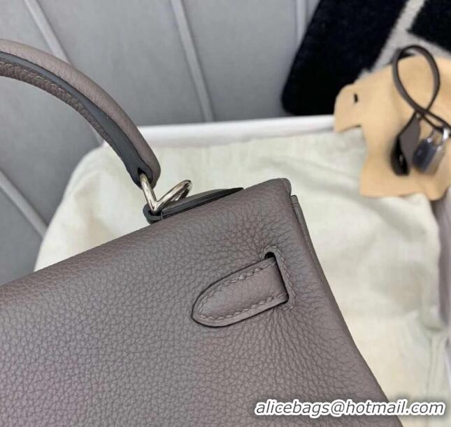 Top Grade Hermes Kelly 25/28cm Bag in Original Togo Leather K2528 Tinware Grey/Silver 2024 (Half Handmade)