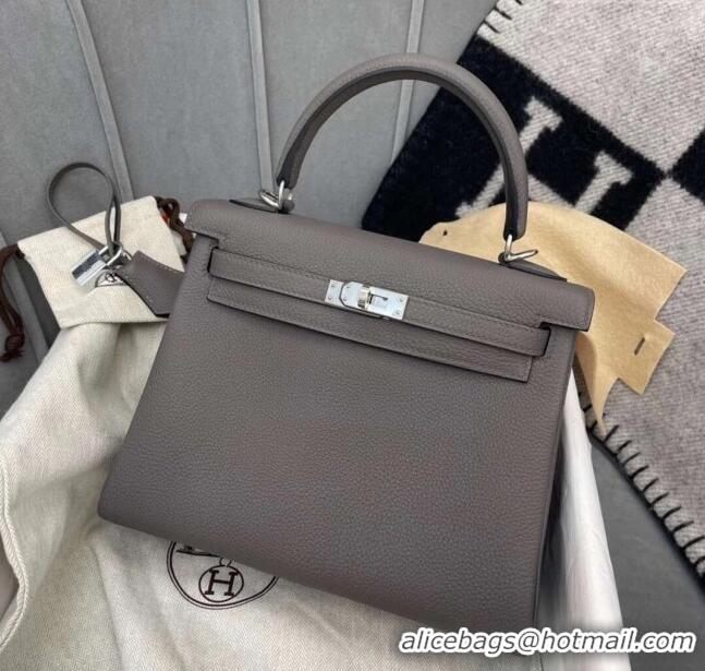 Top Grade Hermes Kelly 25/28cm Bag in Original Togo Leather K2528 Tinware Grey/Silver 2024 (Half Handmade)