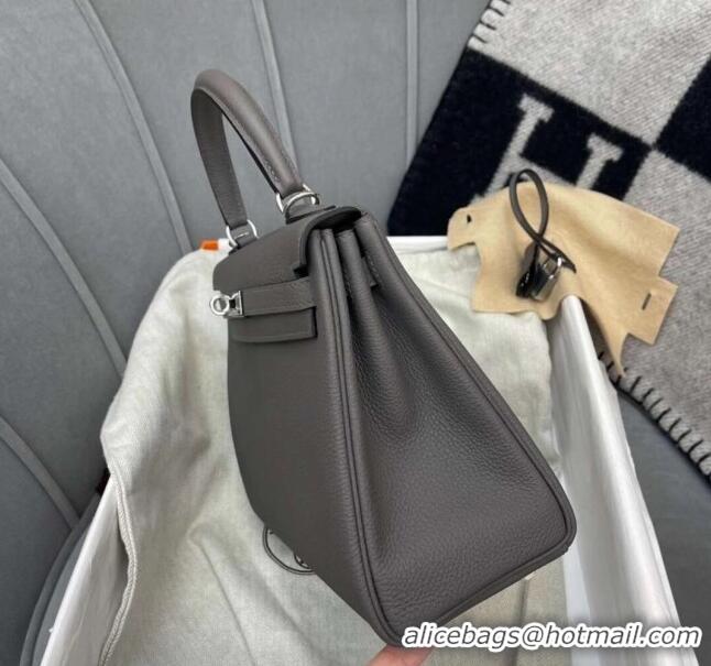 Top Grade Hermes Kelly 25/28cm Bag in Original Togo Leather K2528 Tinware Grey/Silver 2024 (Half Handmade)