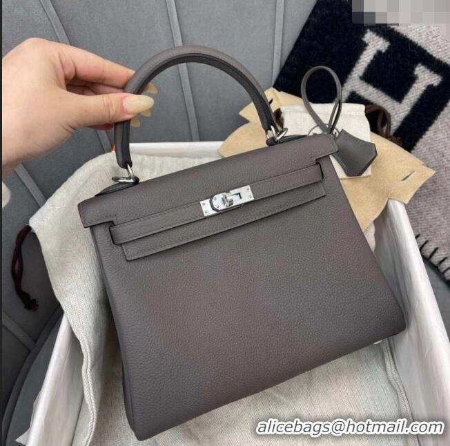 Top Grade Hermes Kelly 25/28cm Bag in Original Togo Leather K2528 Tinware Grey/Silver 2024 (Half Handmade)