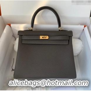 Top Quality Hermes Kelly 25/28cm Bag in Original Togo Leather K2528 Tinware Grey/Gold 2024 (Half Handmade)