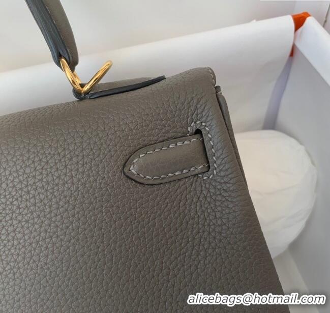 Top Quality Hermes Kelly 25/28cm Bag in Original Togo Leather K2528 Tinware Grey/Gold 2024 (Half Handmade)