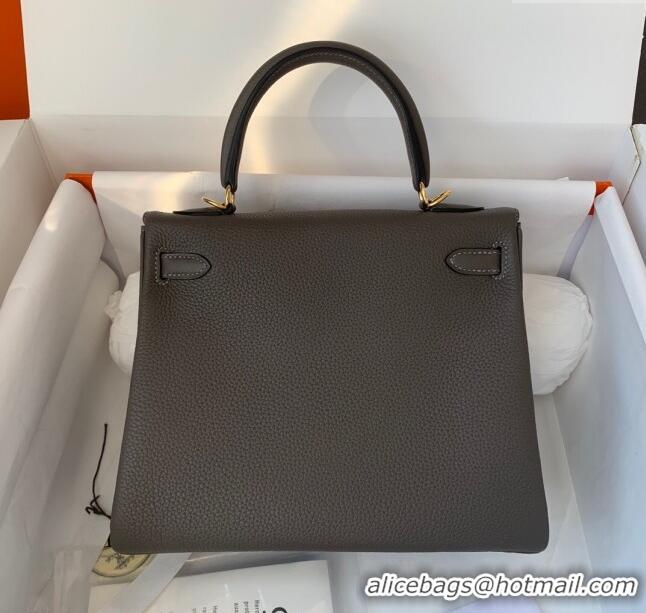 Top Quality Hermes Kelly 25/28cm Bag in Original Togo Leather K2528 Tinware Grey/Gold 2024 (Half Handmade)