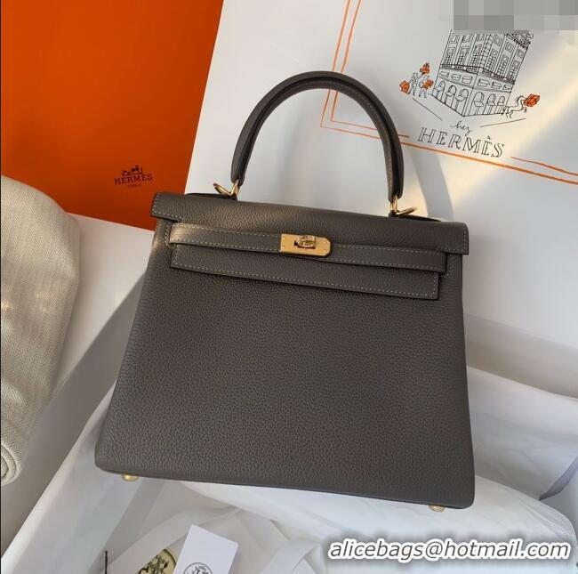 Top Quality Hermes Kelly 25/28cm Bag in Original Togo Leather K2528 Tinware Grey/Gold 2024 (Half Handmade)