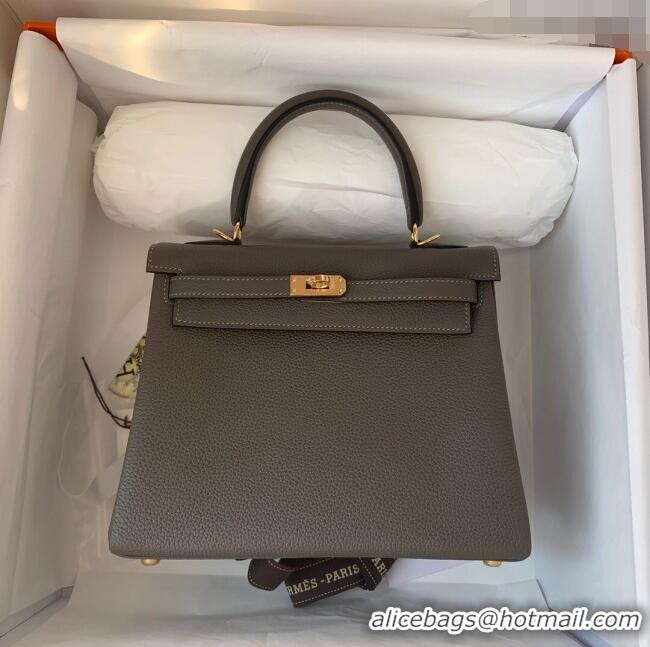 Top Quality Hermes Kelly 25/28cm Bag in Original Togo Leather K2528 Tinware Grey/Gold 2024 (Half Handmade)