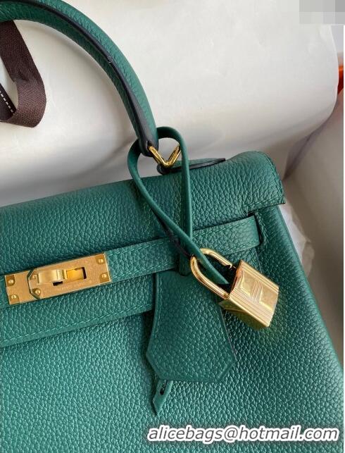 Market Sells Hermes Kelly 25/28cm Bag in Original Togo Leather K2528 Peacock Green/Gold 2024 (Half Handmade)