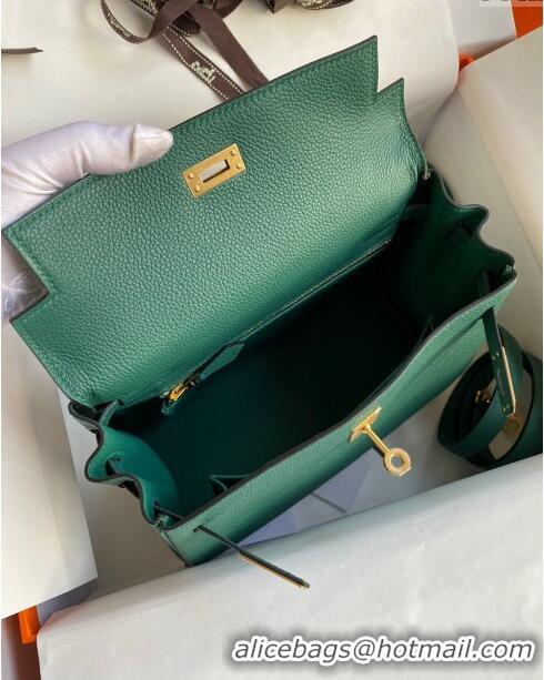 Market Sells Hermes Kelly 25/28cm Bag in Original Togo Leather K2528 Peacock Green/Gold 2024 (Half Handmade)