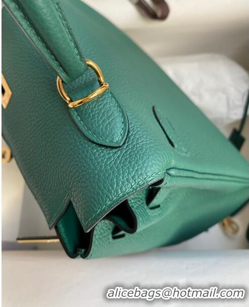 Market Sells Hermes Kelly 25/28cm Bag in Original Togo Leather K2528 Peacock Green/Gold 2024 (Half Handmade)