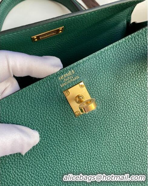 Market Sells Hermes Kelly 25/28cm Bag in Original Togo Leather K2528 Peacock Green/Gold 2024 (Half Handmade)