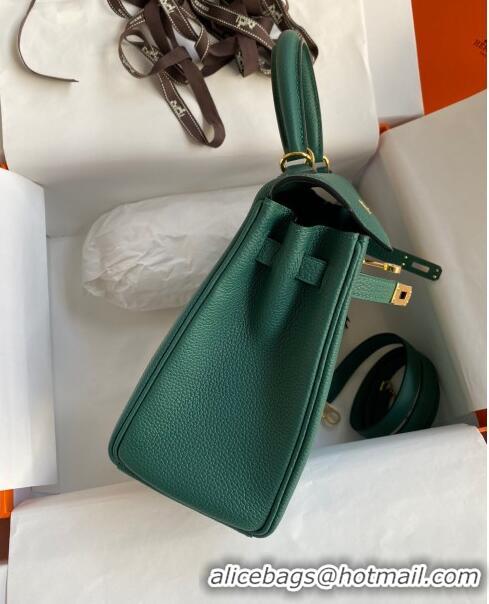 Market Sells Hermes Kelly 25/28cm Bag in Original Togo Leather K2528 Peacock Green/Gold 2024 (Half Handmade)