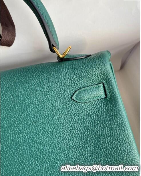 Market Sells Hermes Kelly 25/28cm Bag in Original Togo Leather K2528 Peacock Green/Gold 2024 (Half Handmade)