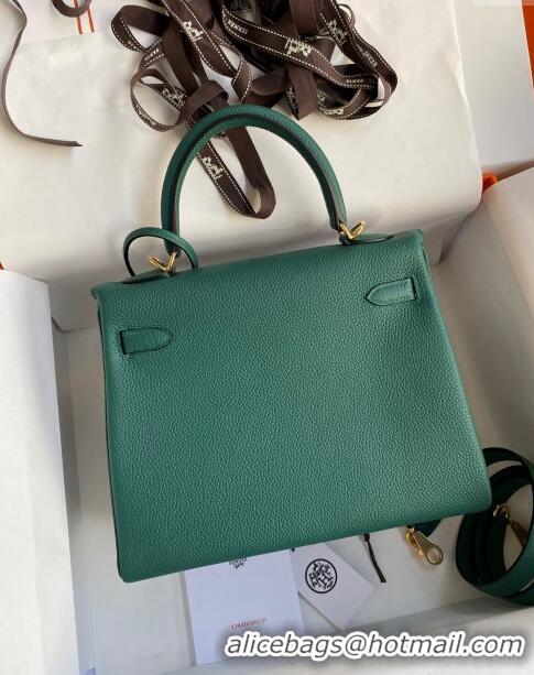 Market Sells Hermes Kelly 25/28cm Bag in Original Togo Leather K2528 Peacock Green/Gold 2024 (Half Handmade)