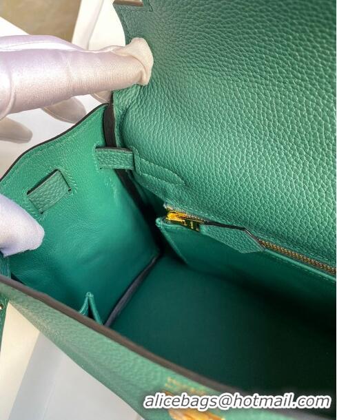 Market Sells Hermes Kelly 25/28cm Bag in Original Togo Leather K2528 Peacock Green/Gold 2024 (Half Handmade)