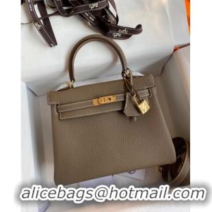 Best Price Hermes Kelly 25/28cm Bag in Original Togo Leather K2528 Etoupe/Gold 2024 (Half Handmade)